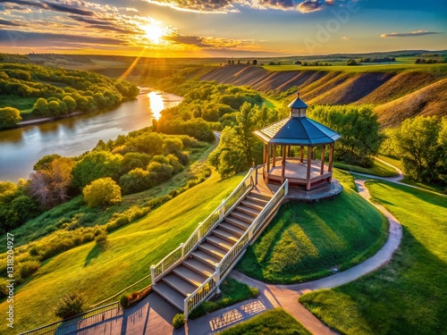 Lethbridge Alberta Park: Gazebo & River Overlook with Winding Staircase photo