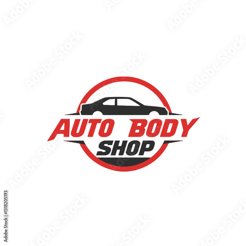 Modern Auto Body Shop Logo Featuring Red and Black Car Icon