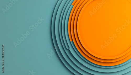 Abstract Concentric Circles in Blue and Orange Minimalist Design