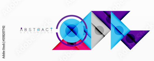 Geometric abstract design with layered triangles, circles, and gradients, forming a structured pattern with sharp contrasts and depth