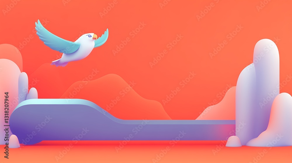 Pastel Bird In Flight Against Abstract Landscape Pastel Bird In Flight Against Abstract Landscape