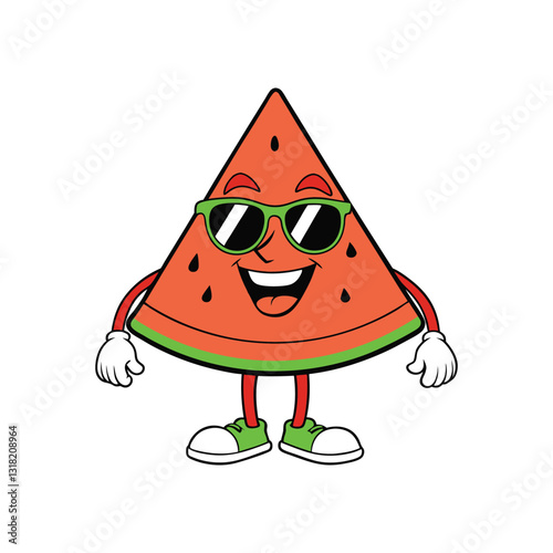funny cartoon illustration of watermelon slice wearing sunglass