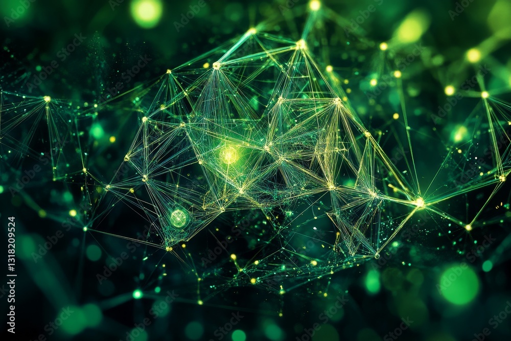 A green and yellow image of a web of lines and dots. The image is abstract and has a futuristic feel to it