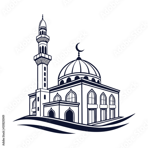Elegant Mosque Illustration. Islamic Architecture and Spiritual Symbol