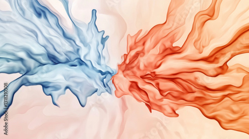Abstract Swirling Blue And Orange Paint Artwork On Beige Background