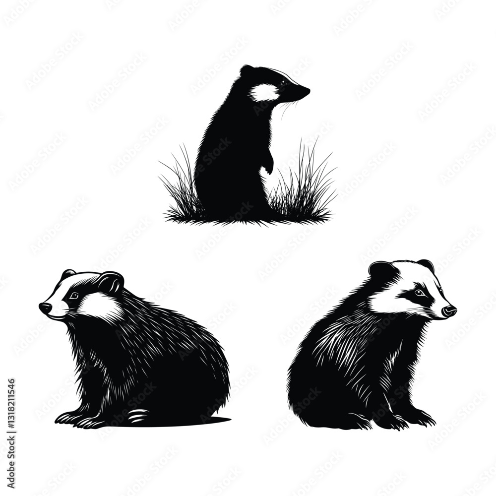 Obraz premium Badger a simple minimal black silhouette set