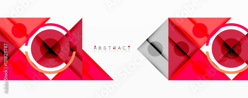 Geometric abstract design with layered triangles, circles, and gradients, forming a structured pattern with sharp contrasts and depth