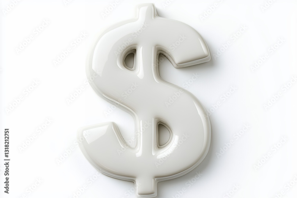 Glossy Gray Ceramic Dollar Sign on White Background Glossy Gray Ceramic Dollar Sign on White Background