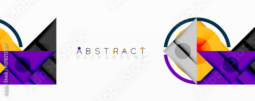 Geometric abstract design with layered triangles, circles, and gradients, forming a structured pattern with sharp contrasts and depth