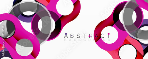 Abstract circle element composition with overlapping circular and tubular shapes featuring smooth gradients, transparency effects, and dynamic layering