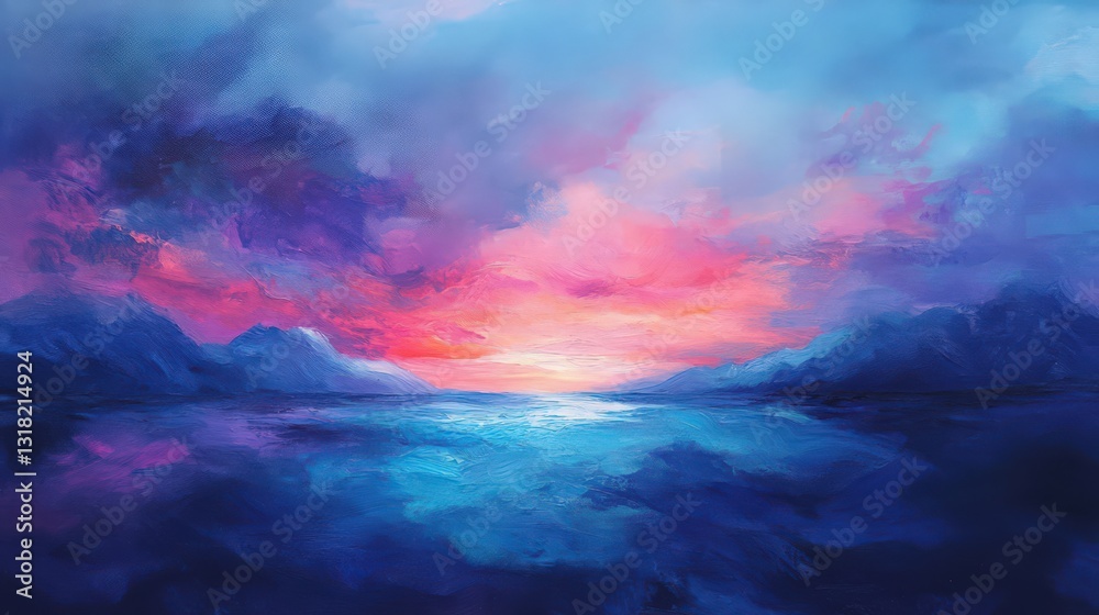 Fototapeta premium Vibrant ethereal seascape with colorful sky reflecting on the water