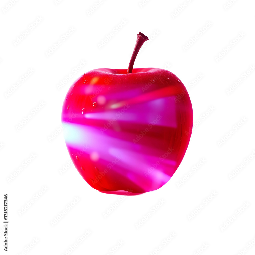 Obraz premium A shiny red apple with a bright lens flare effect, set against a transparent background, evoking freshness and vibrancy.