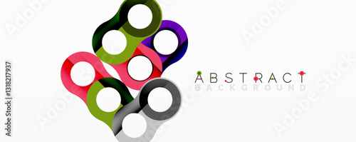 Abstract circle element composition with overlapping circular and tubular shapes featuring smooth gradients, transparency effects, and dynamic layering