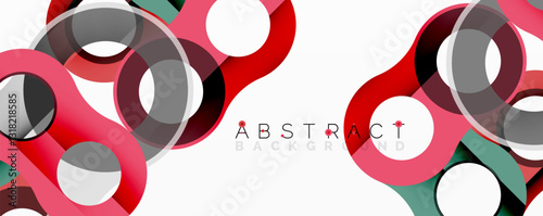 Abstract circle element composition with overlapping circular and tubular shapes featuring smooth gradients, transparency effects, and dynamic layering