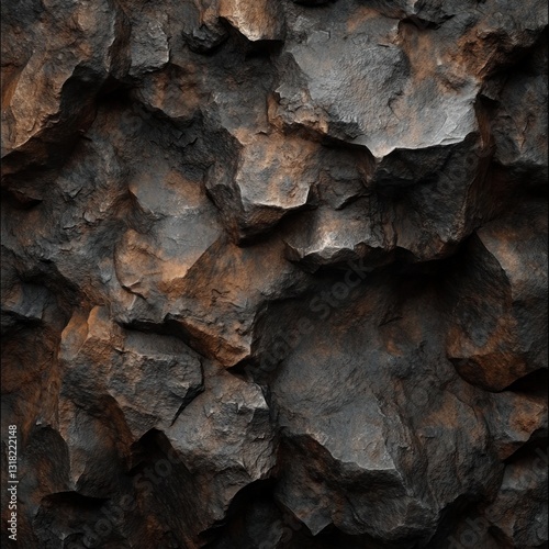 Dark, rough rock texture with orange hues.
