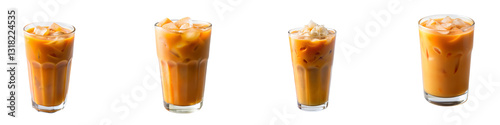 Refreshing glass of iced thai tea isolated on a transparent background.
