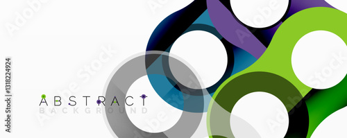 Abstract geometric pattern with interlocking circular and tubular shapes featuring smooth gradients, sharp contrasts, and dynamic layering