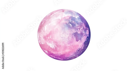 Pastel Pink and Purple Planet Illustration with Soft Hues and Dreamy Textures: Depicting a Serene and Whimsical Celestial Body. Isolated on White Background.