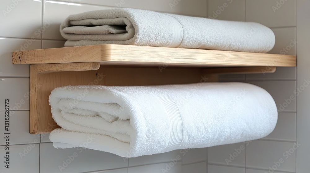 Obraz premium A dual-purpose towel rack with a built-in shelf for neatly organizing towels.