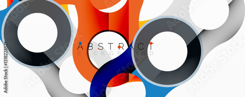 Abstract geometric pattern with interlocking circular and tubular shapes featuring smooth gradients, sharp contrasts, and dynamic layering