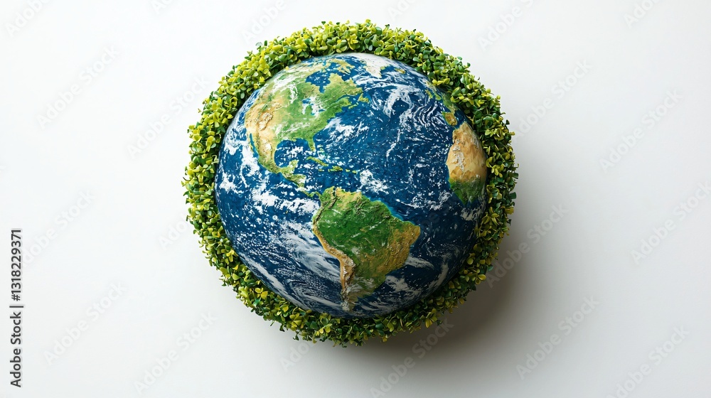 Fototapeta premium Earth, Green Border, White Background