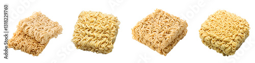 Crunchy instant noodles on vibrant isolated on a transparent background.