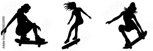 Set of female skateboarder shadow