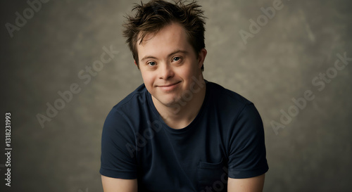 Embracing Individuality: A portrait of a man with Down syndrome exudes warmth and approachability, capturing the spirit of inclusion and celebrating diversity.