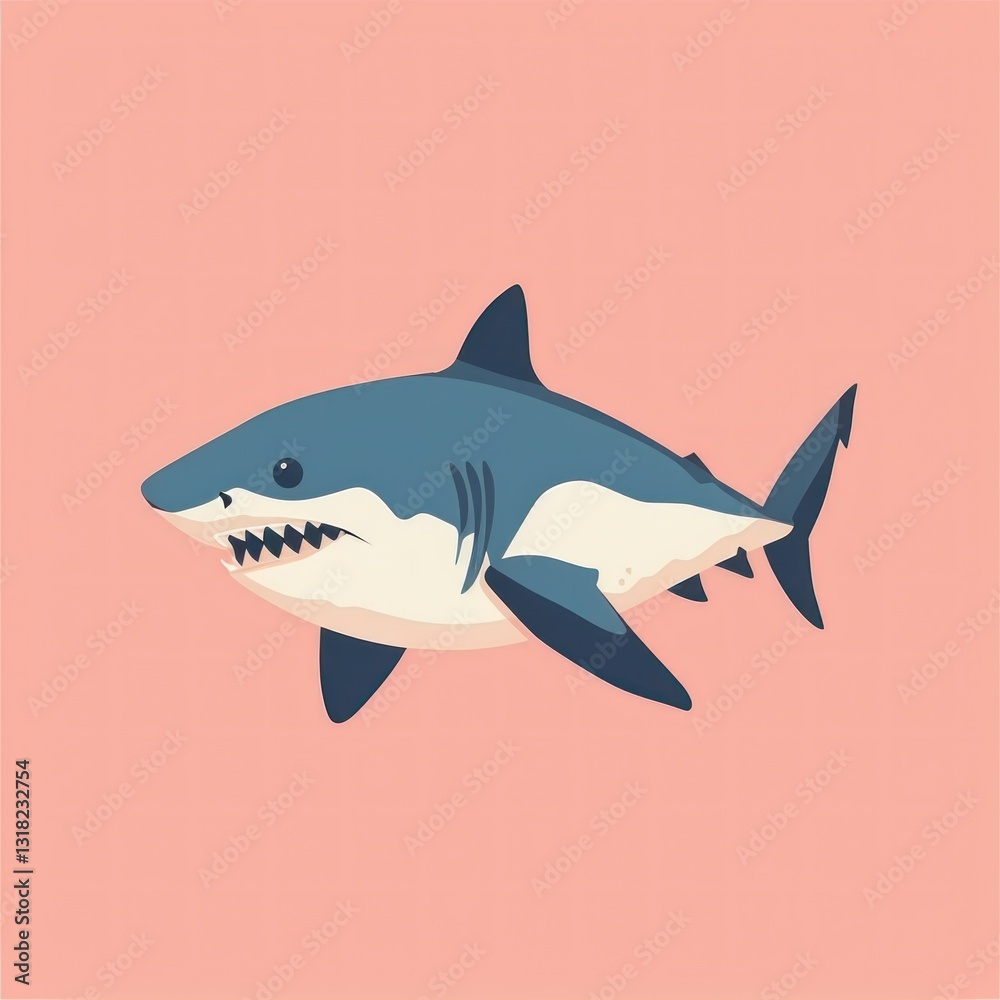 Stylized Illustration of a Great White Shark in Profile Against Neutral Background Stylized Illustration of a Great White Shark in Profile Against Neutral Background