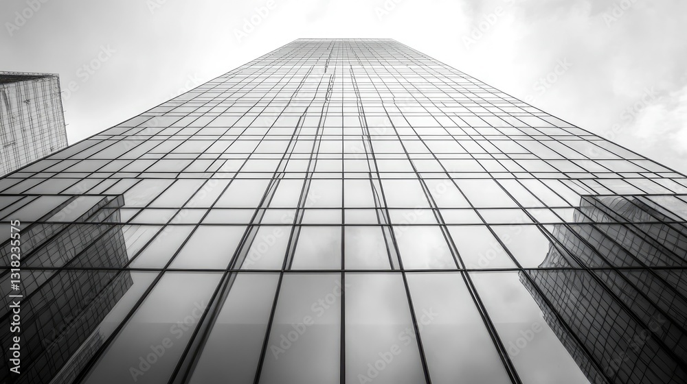 Fototapeta premium Architectural detail of skyscraper corner showing glass panels meeting at sharp angle
