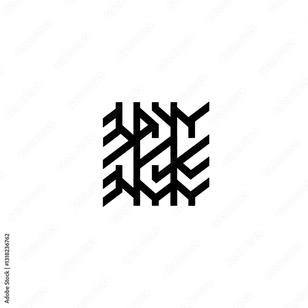 Abstract Geometric Pattern Design in Bold Black on White Background