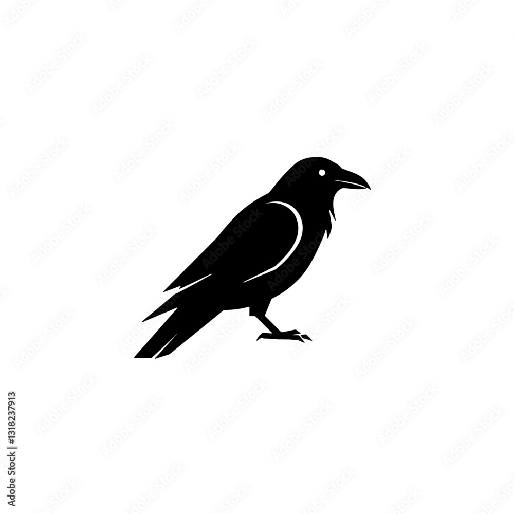 Obraz premium Silhouette of a Raven Bird on White Background Vector Illustration