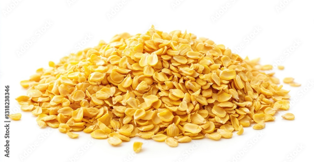 Dried yellow onion flakes pile isolated. Dried yellow onion flakes pile isolated.