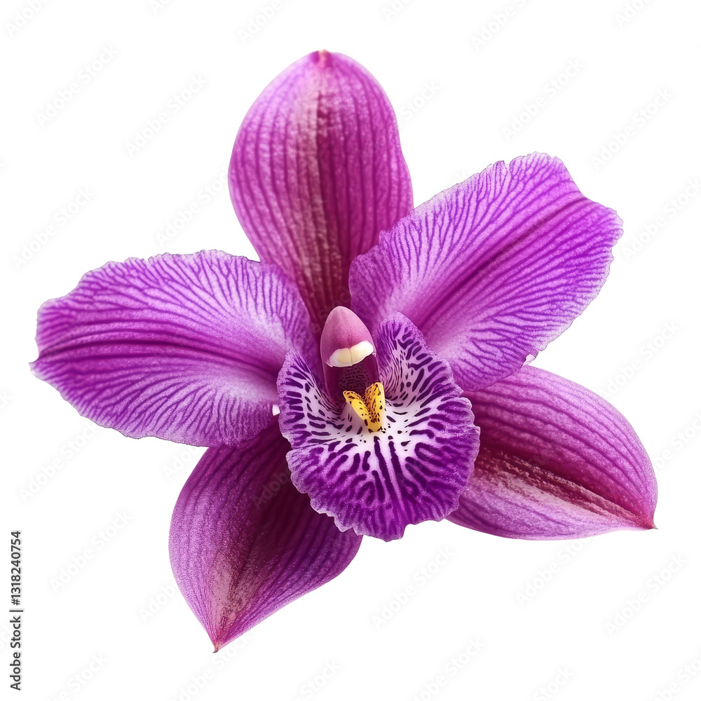 Fototapeta premium Stunning purple orchid flower blooming on a transparent background showcasing intricate details and vibrant colors, purple orchid flower isolated on transparent background