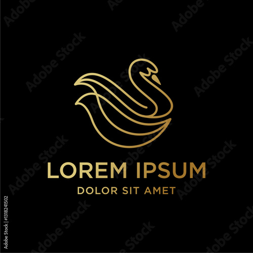 Swan Logo Template, Swan Lineart Logo Golden Royal Premium Elegant Design