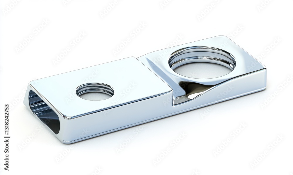 Chrome metal part with holes on white background for industrial design Chrome metal part with holes on white background for industrial design