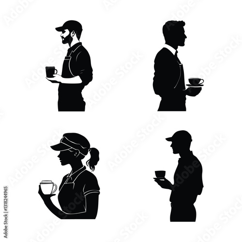 Barista silhouette set vector clipart on a white background