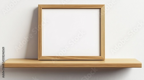 A single photo frame styled on a light wooden shelf with clean lines and subtle accents. pic