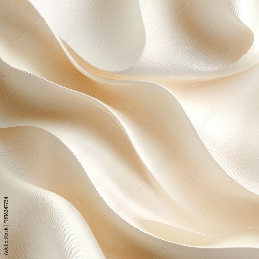 Obraz premium Delicate Cream Fabric Waves Texture Abstract Background Capturing Serene Luxury and Soft Flowing Curves and Elegant Folds
