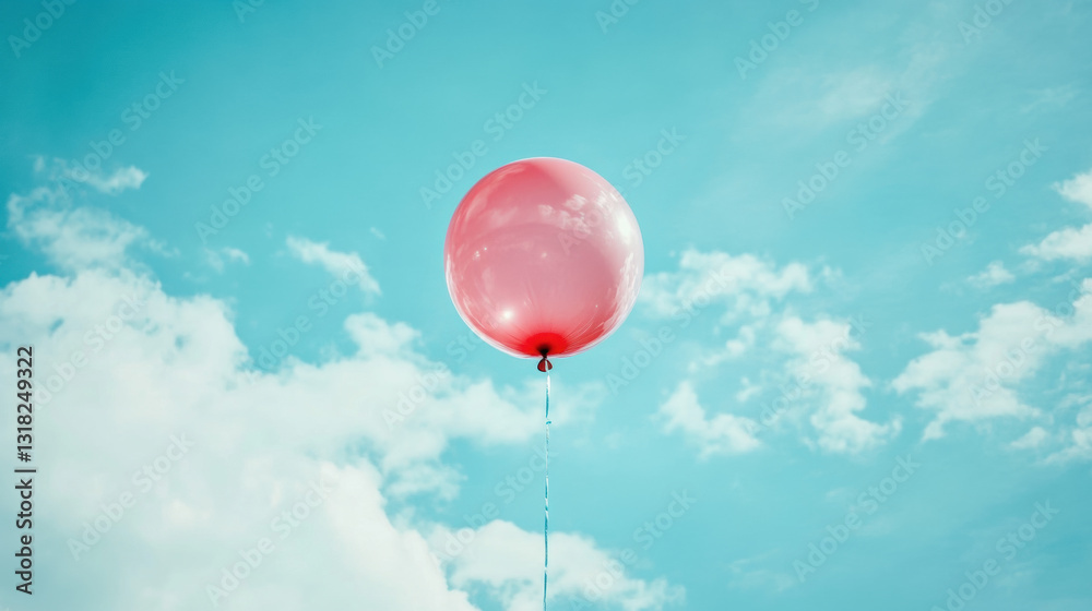 Obraz premium Red balloon floating in a blue sky with clouds
