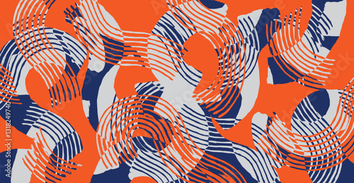 Hand drawn brush line abstract curve pattern, Japanese and ethnic folk wood carving, block print textured surface background, simple graphic for textile, carpet, decoration