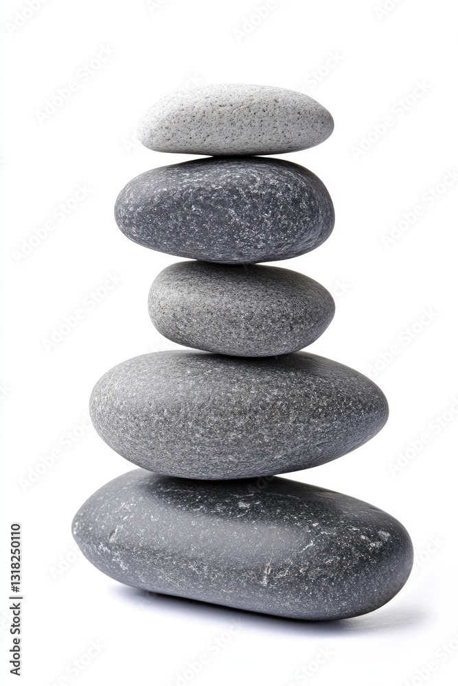 Stacked grey and white smooth stones on white background. Stacked grey and white smooth stones on white background.