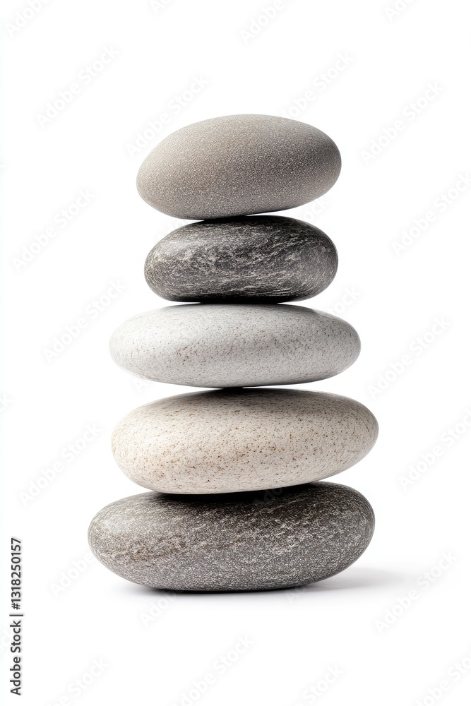 Stacked grey, white, and beige stones on white background. Stacked grey, white, and beige stones on white background.