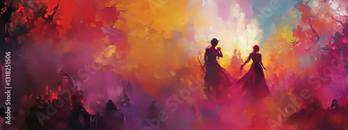 Festival of colors, Holi festival, high resolution panorama of Holi festival, Indian festival