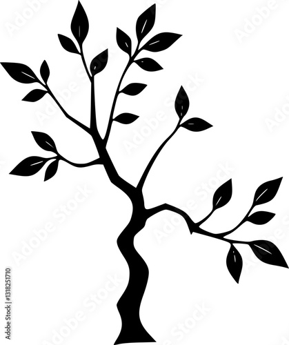 Monochrome black and white minimalist vector illustration of a detailed single tree branch with organic texture and pattern suitable for nature art design backgrounds wall art prints and decorative el