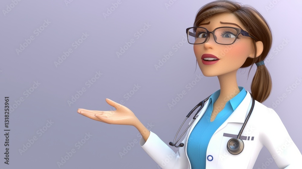Healthcare professional explaining medical concepts virtual environment animated character engaging perspective Healthcare professional explaining medical concepts virtual environment animated character engaging perspective