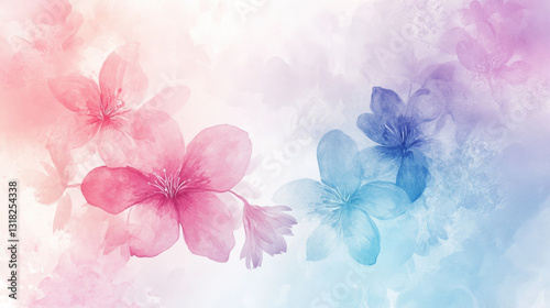 Watercolor floral background with pink and blue flowers
