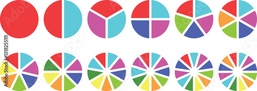 Circle division infographic icon set. Pie chart divided 4,5,6 equal parts. Pie chart vector illustration