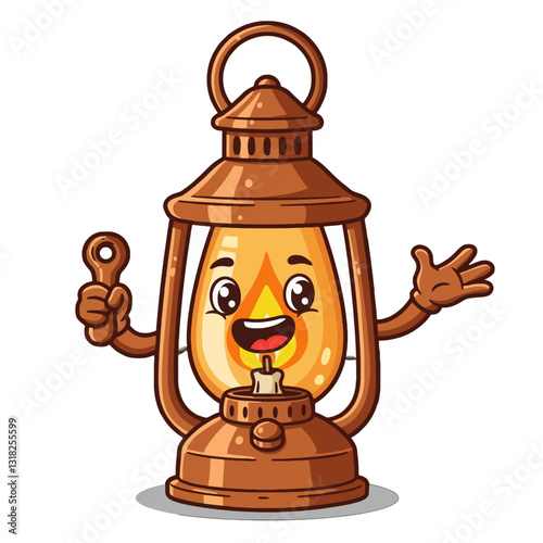 Cartoon Lantern Character with Candle and Key