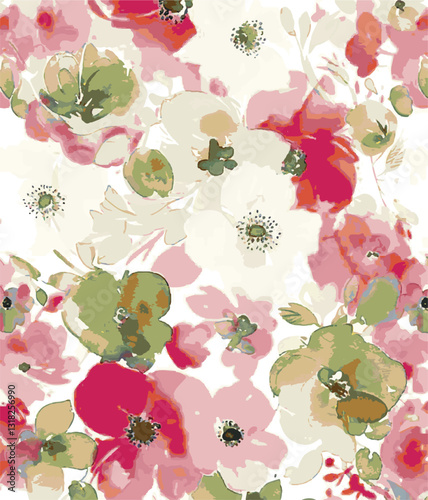 Floral seamless pattern with blossom flowers
